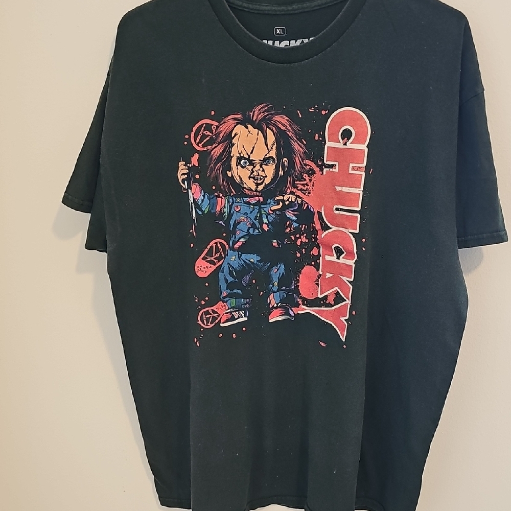 Dark Green Chucky Graphic‎ T-Shirt. Back Friends Till The End Size Xl